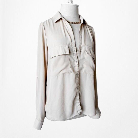 Vintage Y2K Timing Beige Brown Front Pocket Button Down Shirt Blouse Top Size S - Picture 4 of 6